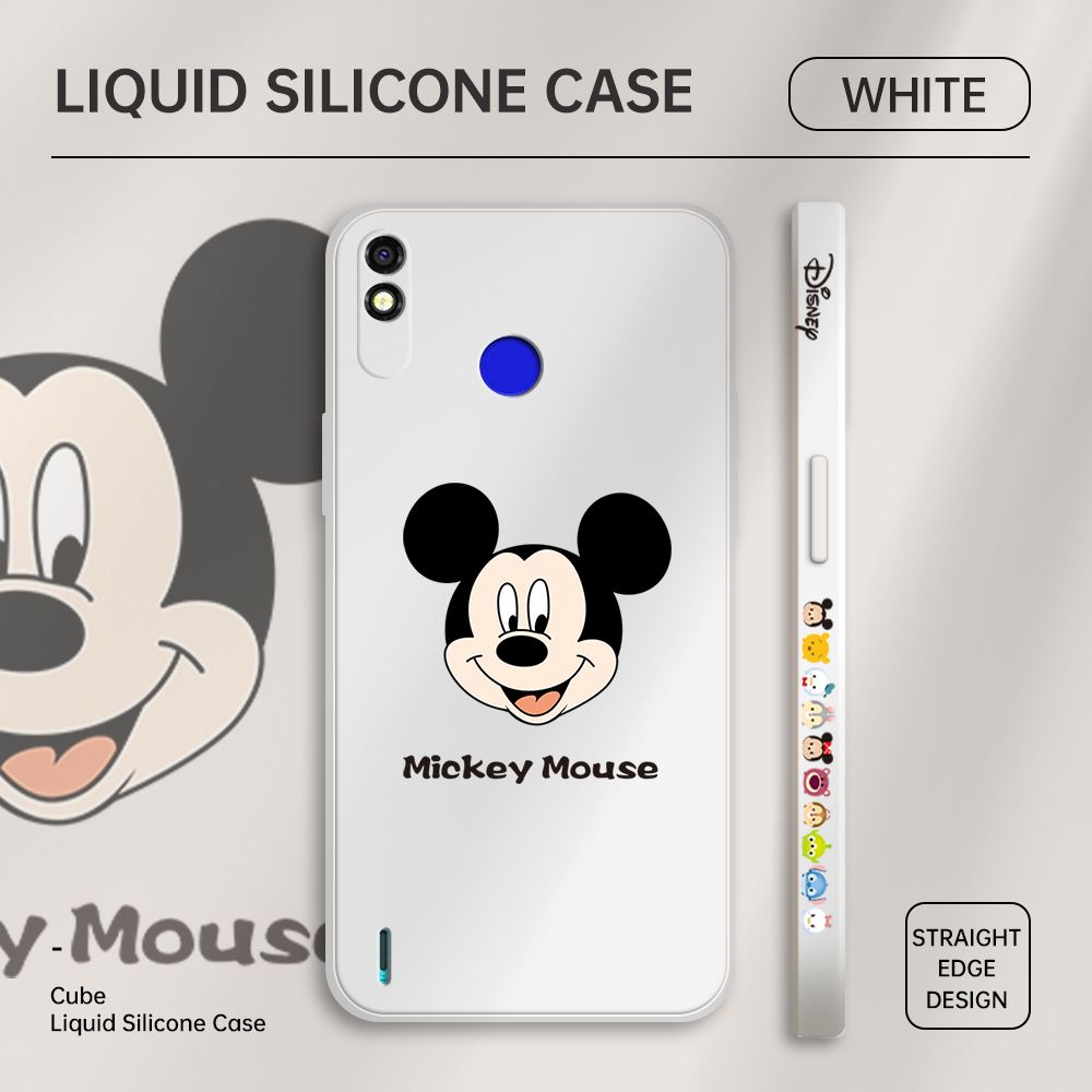 Jizetin for Tecno Spark 4 Lite Back Cover Mickey Mouse Soft Multicolor Square Liquid Phone Case Full Camera Shockproof Protection Silicone Phone Cases
