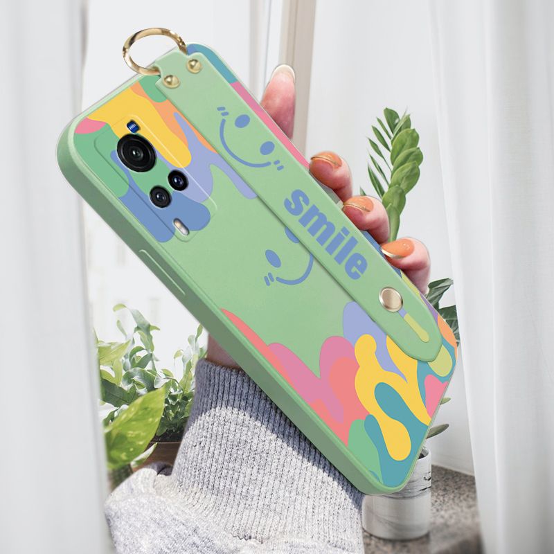 Jizetin for Vivo X60 5G Wrist Strap Case Soft Candy Color Splash Ink Cover Ultra Thin Anti Fall Liquid Silicone Phone Case