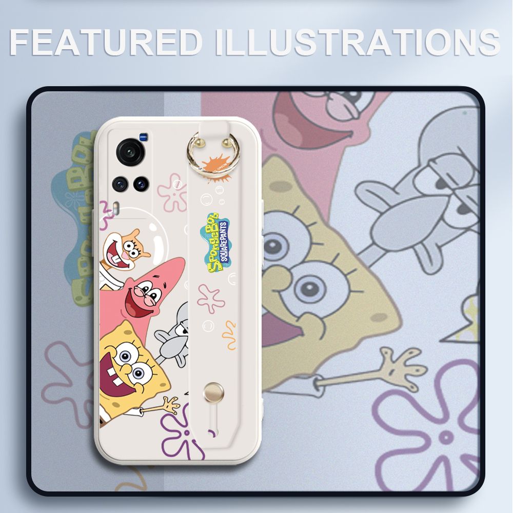 UCUC for Vivo X60 5G Wrist Strap Case Funny Cartoon Sea Creatures Cover Ultra Thin Anti Fall Liquid Silicone Phone Case