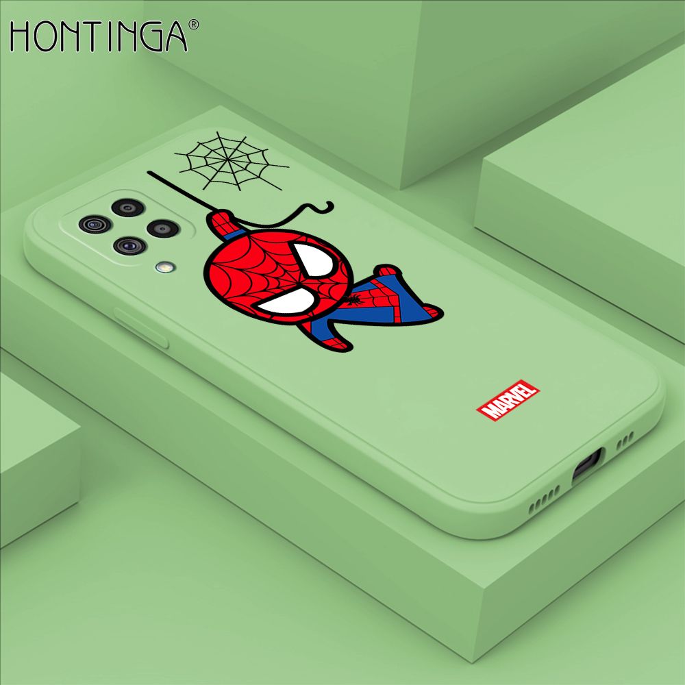 Hontinga for Samsung Galaxy M62 Case Cute Marvel Avengers Cartoon Spiderman Spider Man Phone Case Square Edge Silicone Cases Full Lens Cover Shockproof Protection Case