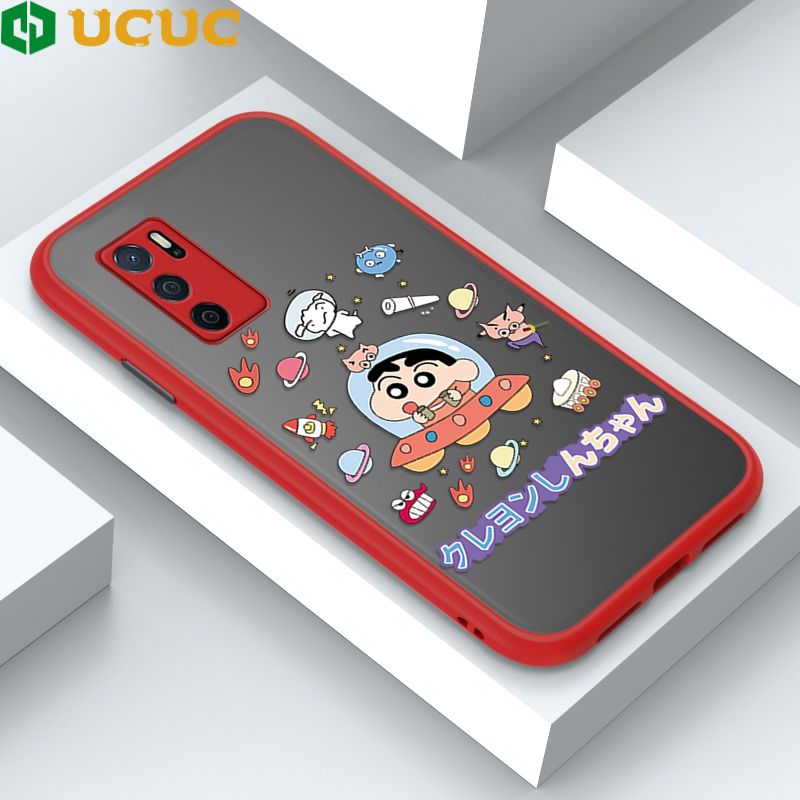 UCUC for OPPO A16 Back Cover Spaceship Shinchan Frosted Transparent Hard Phone Case Thin Shockproof Full Cover Camera Protect Case