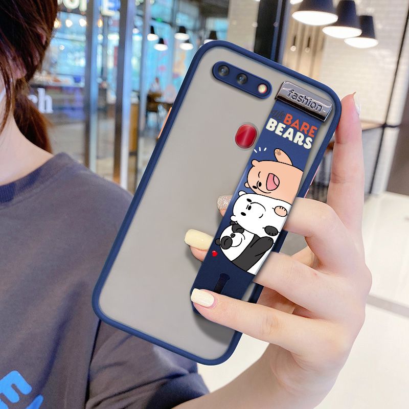 UCUC for OPPO R15 Wrist Strap Case Cute Cartoon Three Little Bears Wristband Printing Cover Shockproof Frosted Phone Case