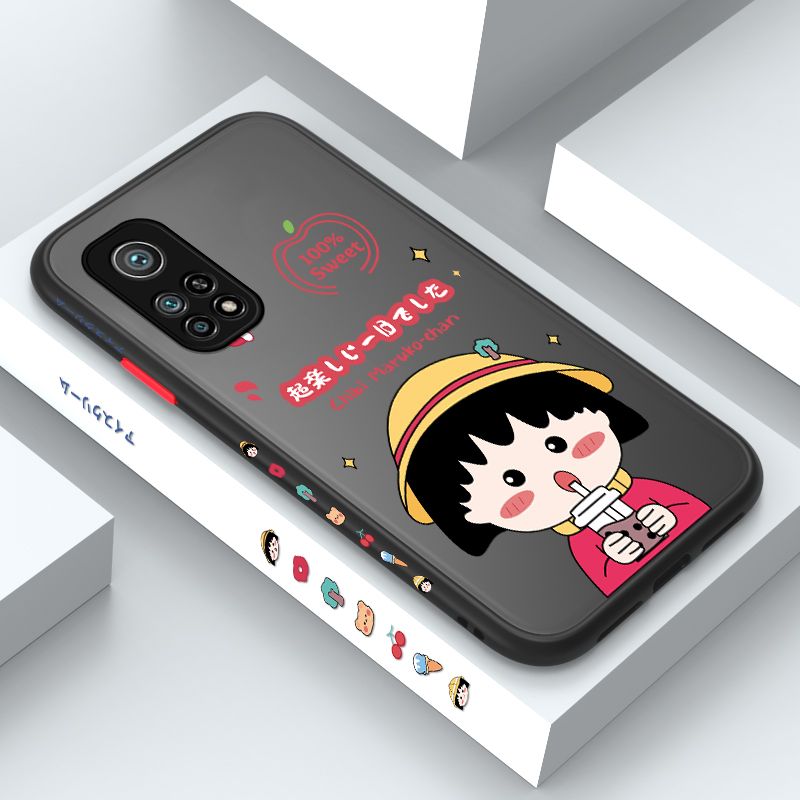 ZeroQiQi for Xiaomi 10T Pro Case Chibi Maruko Side Printing Cover Frosted Ultra Thin Protective Anti Fall Phone Case