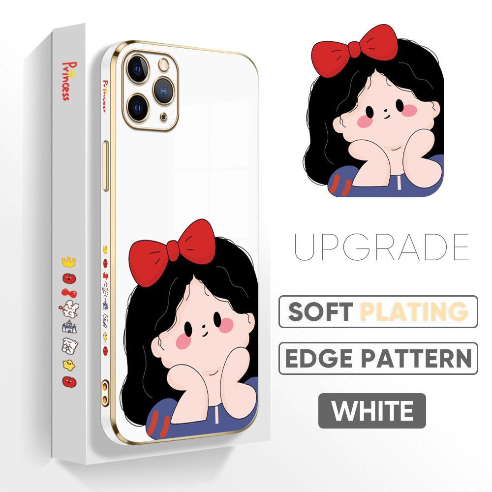 TA for iPhone 11 Pro Back Cover + Free Lanyard Cute Princess Luxury 6D Plating Case Side Pattern Soft Silicone Square Phone Cases
