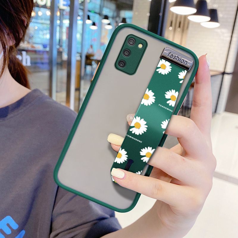 UCUC for Samsung Galaxy A03S Wrist Strap Case INS Style Small Fresh Daisies Wristband Printing Cover Shockproof Frosted Phone Case