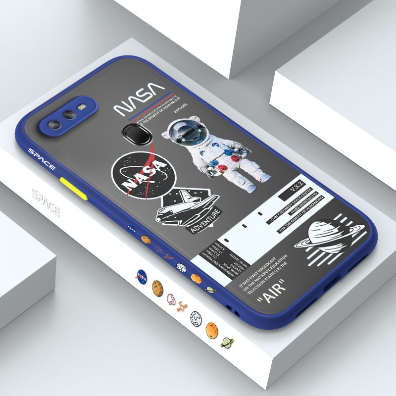 ZeroQiQi for OPPO A7 Case Creative Cartoon Astronaut Side Printed Pattern Design Phone Cover Frosted Transparent Ultra Thin Protective Phone Case