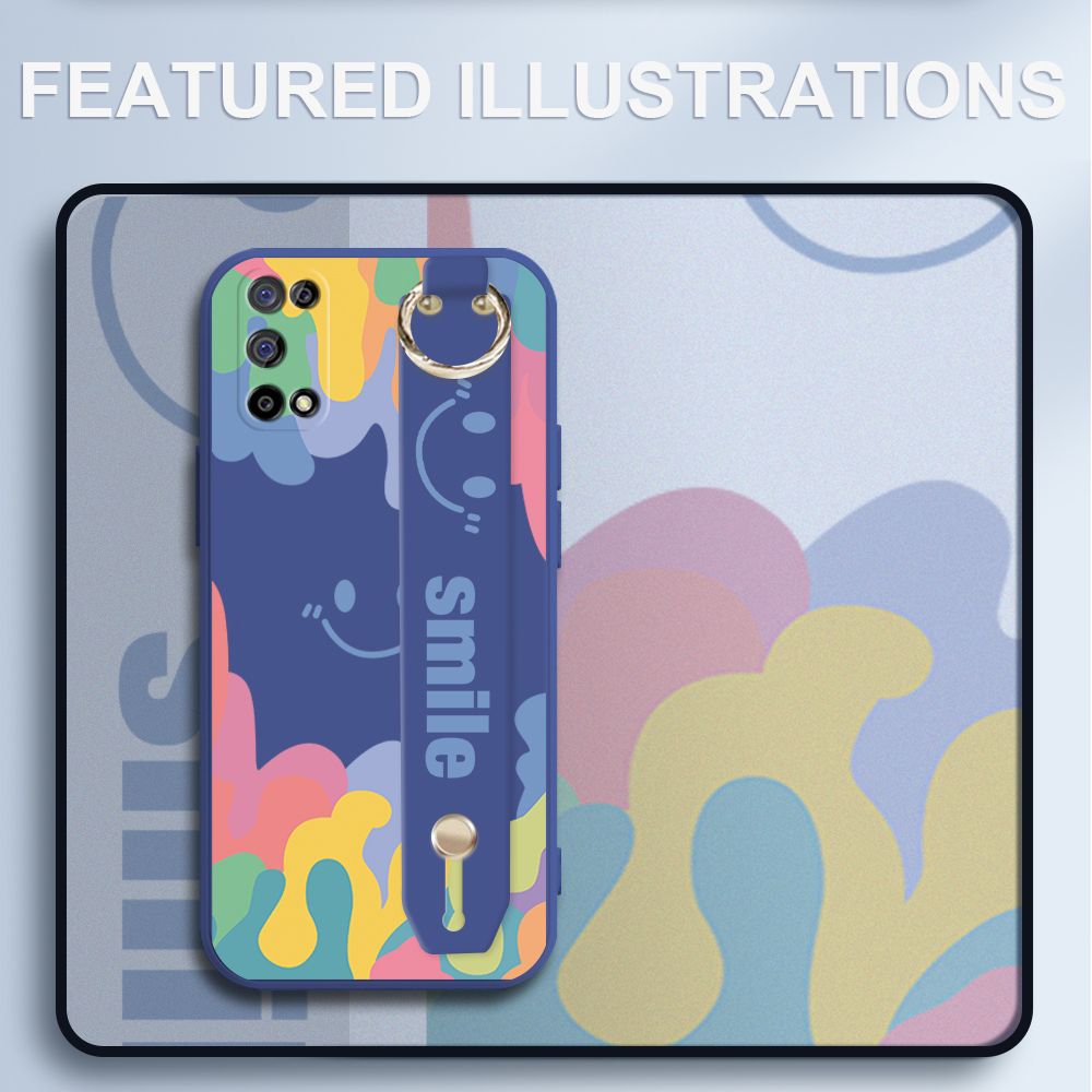 UCUC for Realme 7 5G Wrist Strap Case INS Style Soft Candy Color Splash Ink Cover Ultra Thin Anti Fall Liquid Silicone Phone Case
