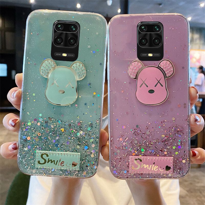 Phone case Redmi Note 9 Pro Shiny Ring Case Glitter Soft Transparent Gloomy Bear Cases For Redmi Note9 Pro Back Cover Stars Moon Girls