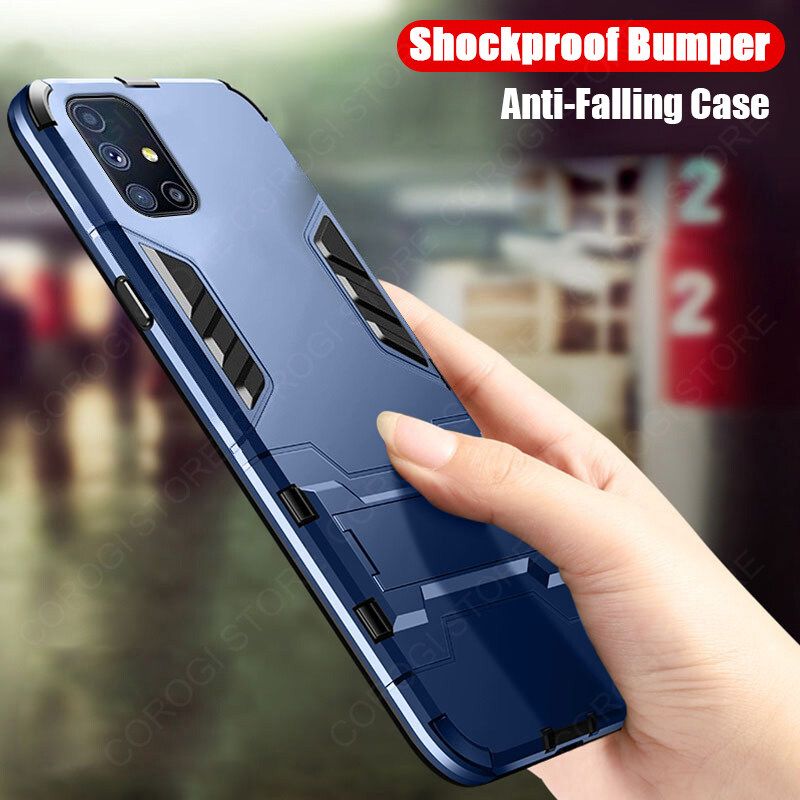 For Samsung Galaxy A51 Cover Shockproof Hybrid Armor Stand Holder Design Phone Case Hard Plastic Soft TPU Silicone Bumper Protective Back Cover
