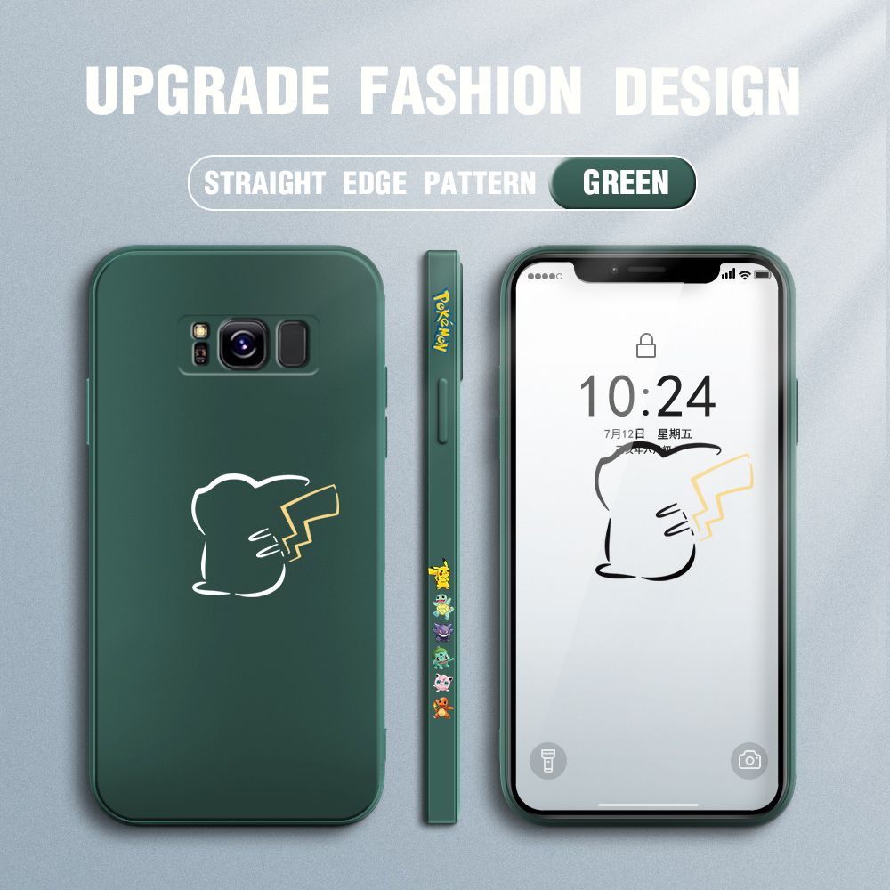 Jizetin for Samsung Galaxy S8 Case New Pikachu Pokémon Design Side Design Phone Case Square Edge Pattern Liquid Silicone Cases Full Cover Camera Soft Protection Case