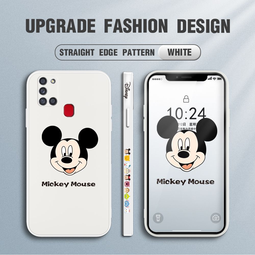 Jizetin for Samsung Galaxy A21S Case Creative Cartoon Mouse Avatar Side Design Phone Case Square Edge Pattern Liquid Silicone Cases Full Cover Camera Shockproof Protective Case