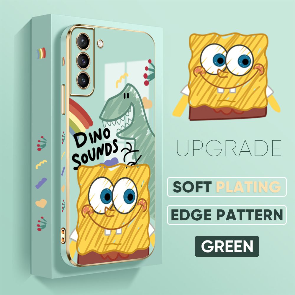TA for Samsung Galaxy S21 Plus 5G Back Cover + Free Lanyard Sponge Dinosaur Luxury 6D Plating Case Side Pattern Soft Silicone Square Phone Cases