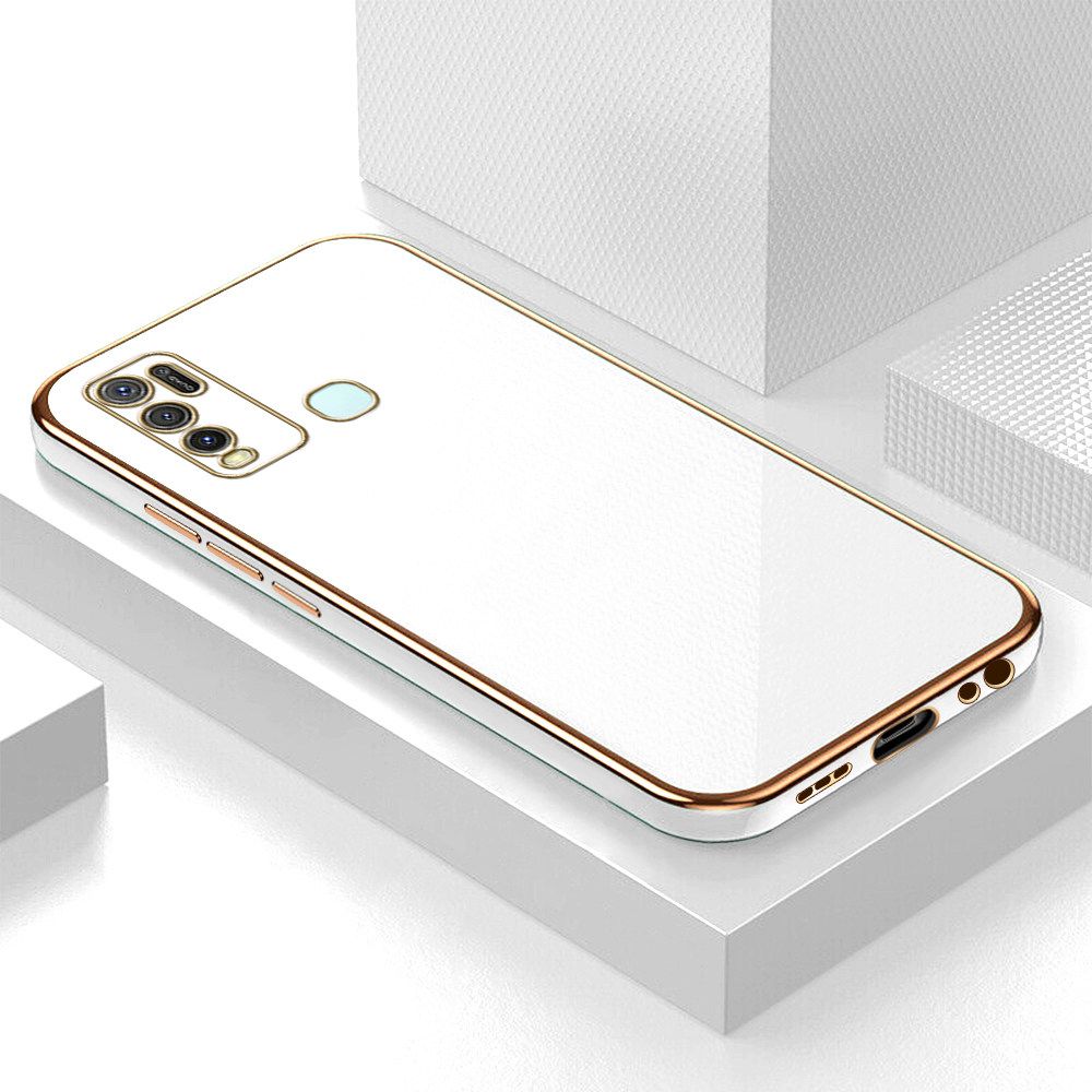 Luxury 6D Plating Soft Casing Silicone Square Frame Phone Case For Vivo Y30i Case Shiny Bling Back Cover + Free Lanyard