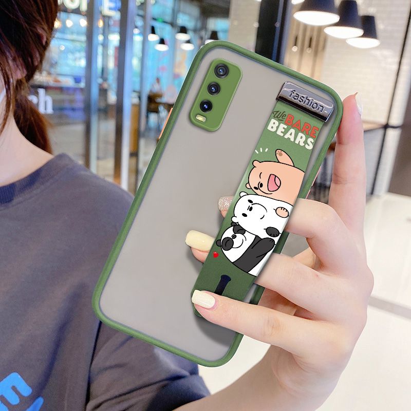 UCUC for VIVO Y12A Wrist Strap Case Cute Cartoon Three Little Bears Wristband Printing Cover Shockproof Frosted Phone Case
