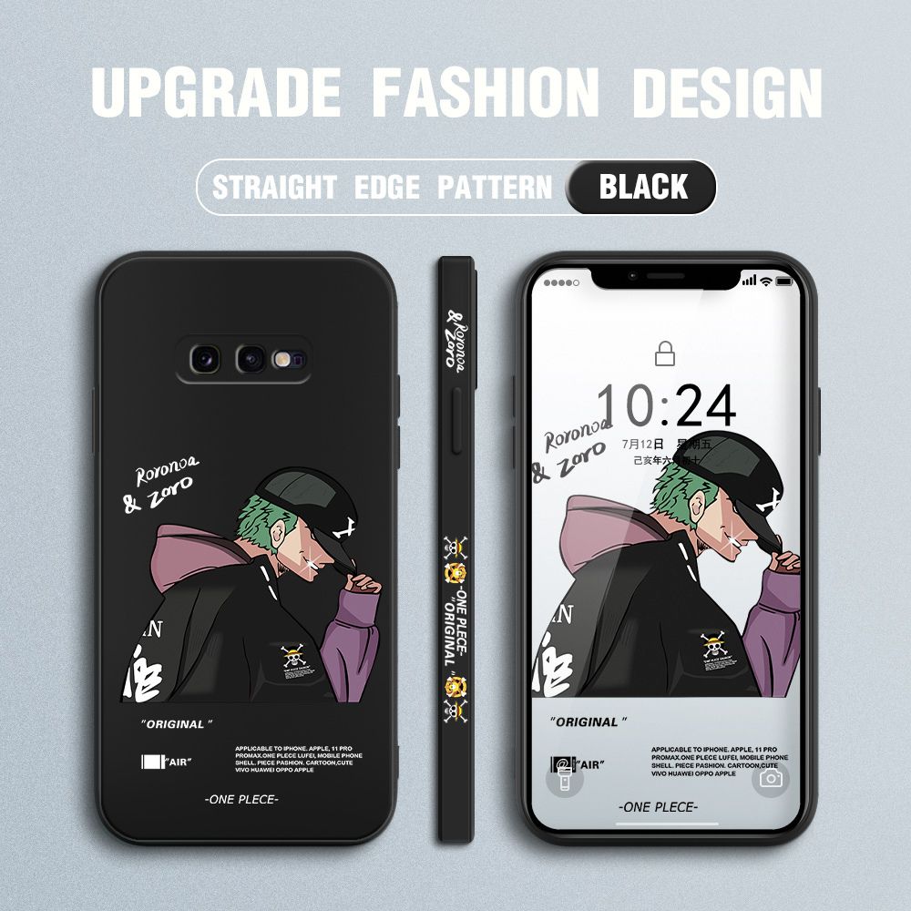 Jizetin for Samsung Galaxy S10e Case Anime One Piece Roronoa Zoro Side Design Phone Case Ultra Soft Edge Pattern Liquid Silicone Phone Cases