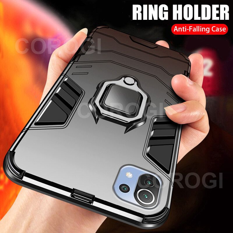 For Xiaomi 11 Lite 5G NE Cover Military Grade Shockproof Armor Phone Case Metal Ring Stand Holder Magnetic Car Mount Hard Protective Back Cover