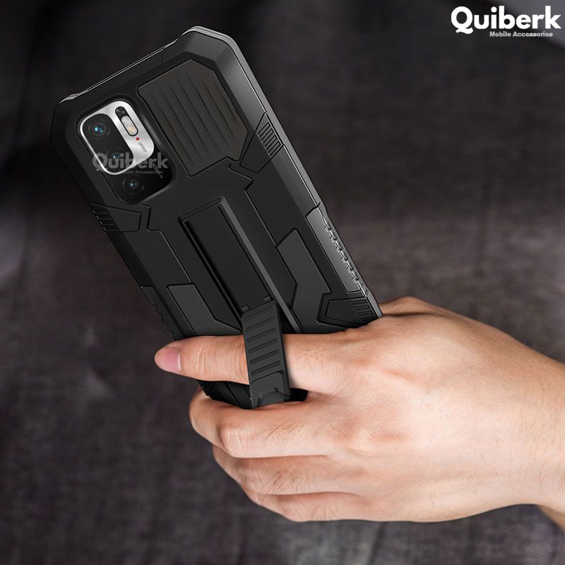 Quiberk for Xiaomi Redmi Note 10 5G Phone Case Shockproof Invisible Foldable Kickstand Back Cover