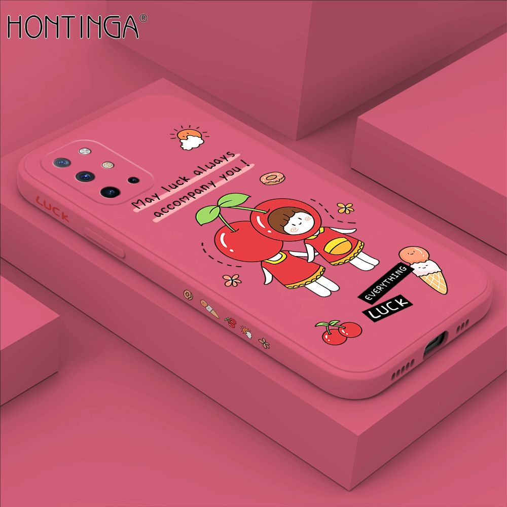 Hontinga for OnePlus 8T Case Side Design Cute Cherry Girl Back Cover Soft Square Edge Pattern Liquid Silicone Trend Phone Cases
