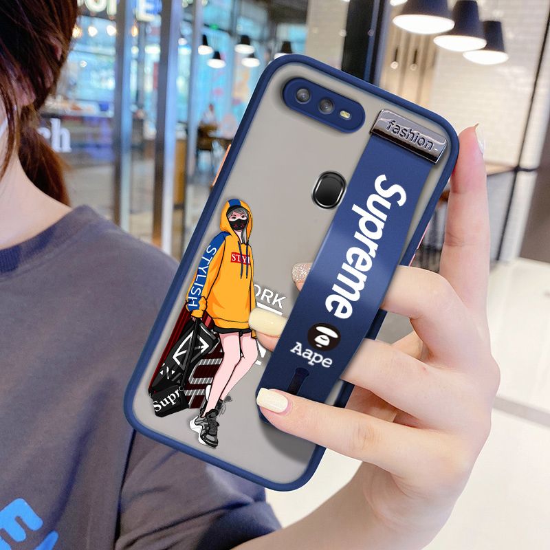 UCUC for OPPO A12S Wrist Strap Case Creative Cartoon Handsome Girl Wristband Printing Cover Shockproof Frosted Phone Case