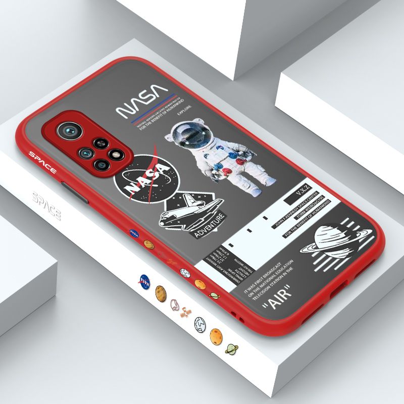 ZeroQiQi for Xiaomi 10T Case Creative Cartoon Astronaut Side Printed Pattern Design Phone Cover Frosted Transparent Ultra Thin Protective Phone Case