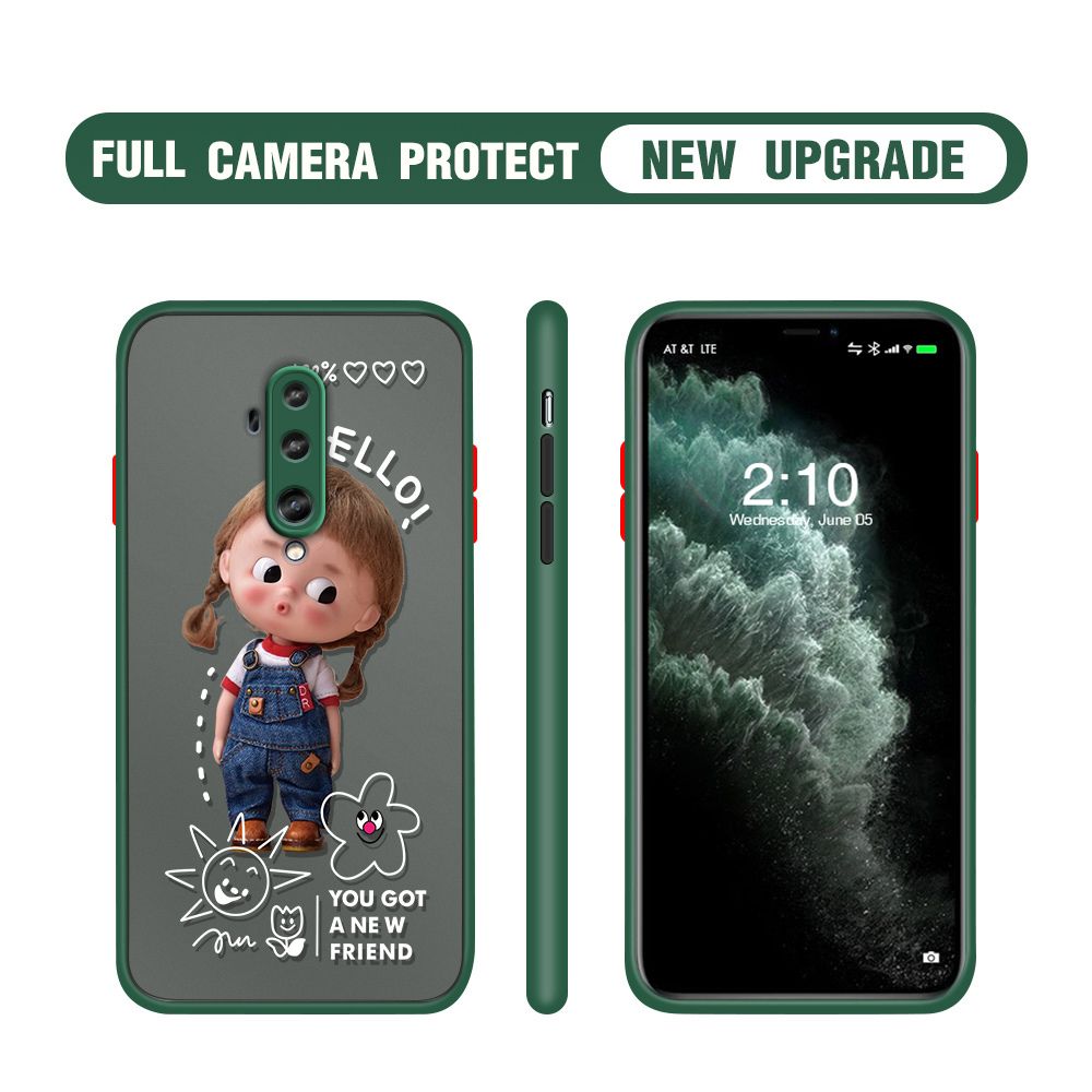 Hontinga for OnePlus 7T Pro Case Cute Cartoon Little Girl Cover Camera Shockproof Protection Case Edge Frosted Transparent Phone Cover