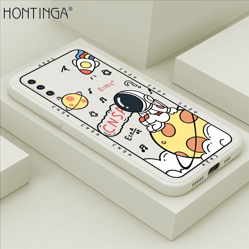 Hontinga for Samsung A50S Case Cartoon Astronauts Phone Case Phone Case Soft Square Edge Silicone Cases Full Lens Cover Shockproof Protection Cover