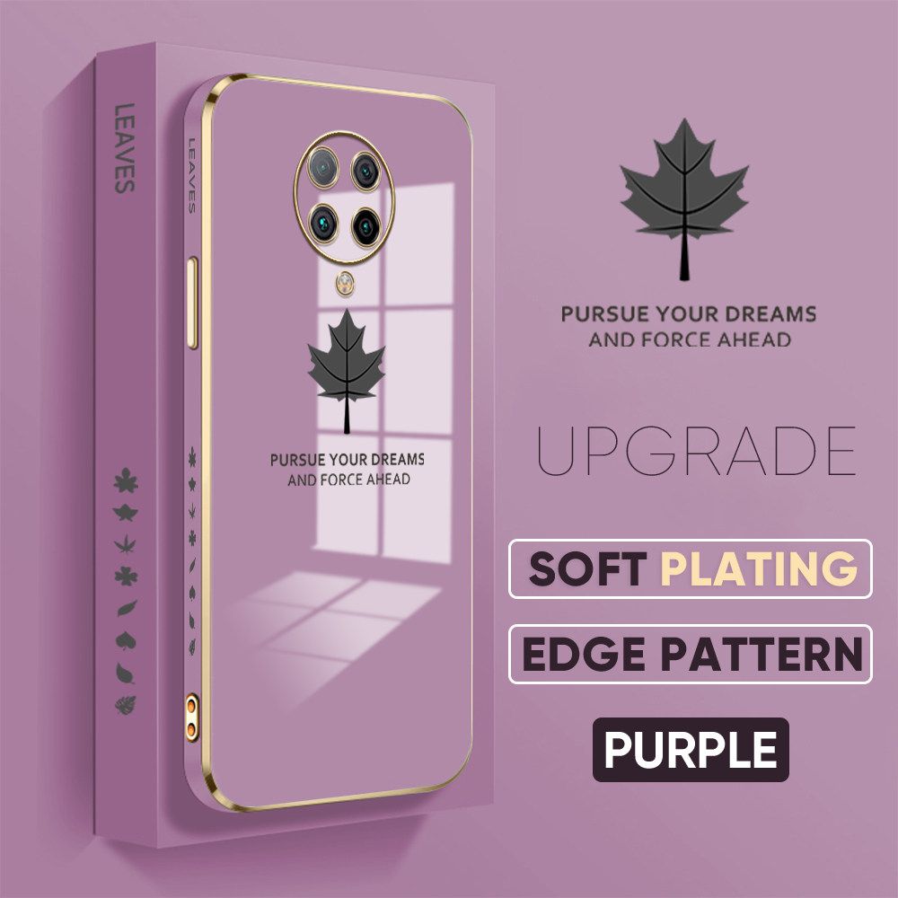 Jizetin (Free Lanyard) Redmi K30 Pro ZooM Luxury 6D Plating Soft Casing Silicone Square Frame Phone Case Shiny Bling Back Cover Maple leaf New design Side Drawing Case