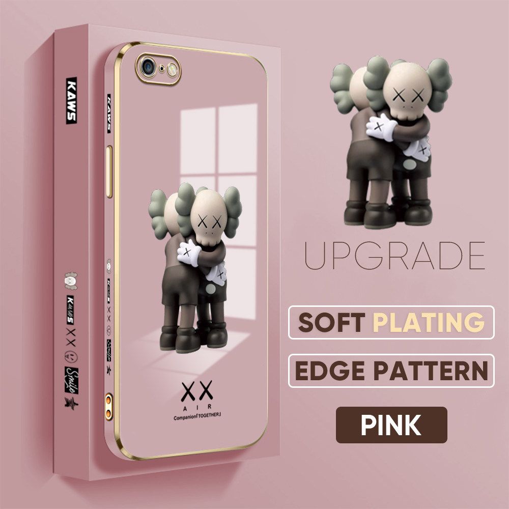 TA for iPhone 6 Plus 6s Plus Back Cover + Free Lanyard Hug Bear Luxury 6D Plating Case Side Pattern Soft Silicone Square Phone Cases
