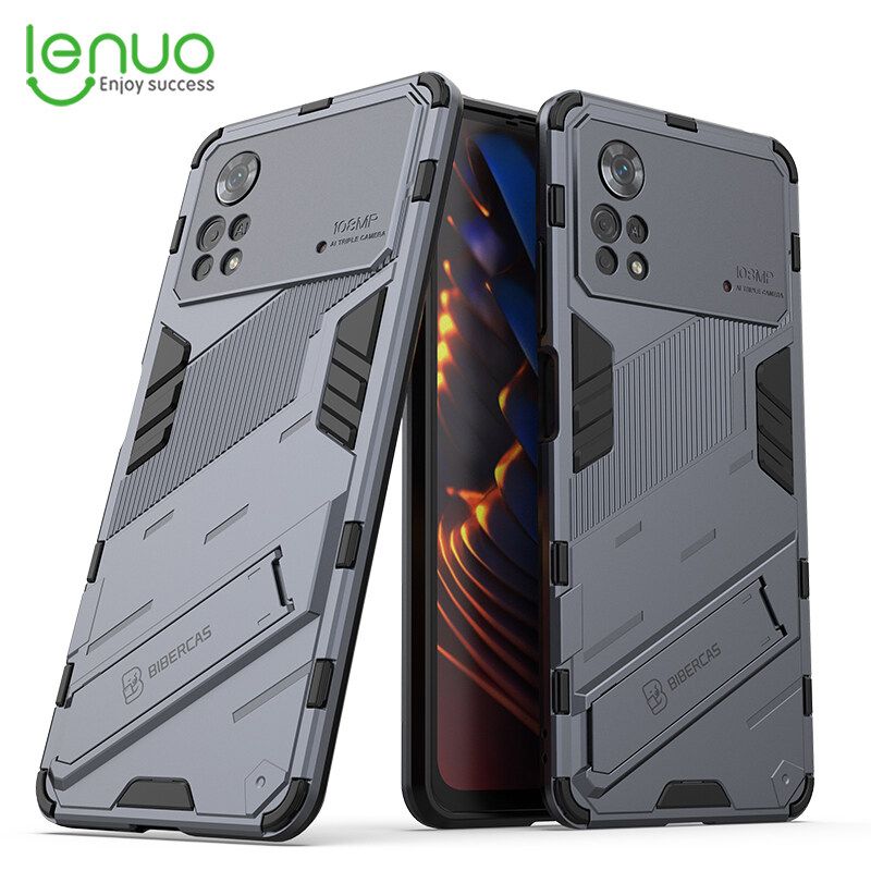 Lenuo Punk-Casing For Xiaomi Poco X4 Pro 5G Back Cover Eight-Color Anti-Fall And Anti-Slip Phone Bracket Lens Protection Cover Lovers Case