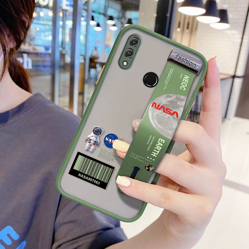 UCUC for Honor 8X Wrist Strap Case Creative Cartoon Astronaut Wristband Printing Cover Shockproof Frosted Phone Case