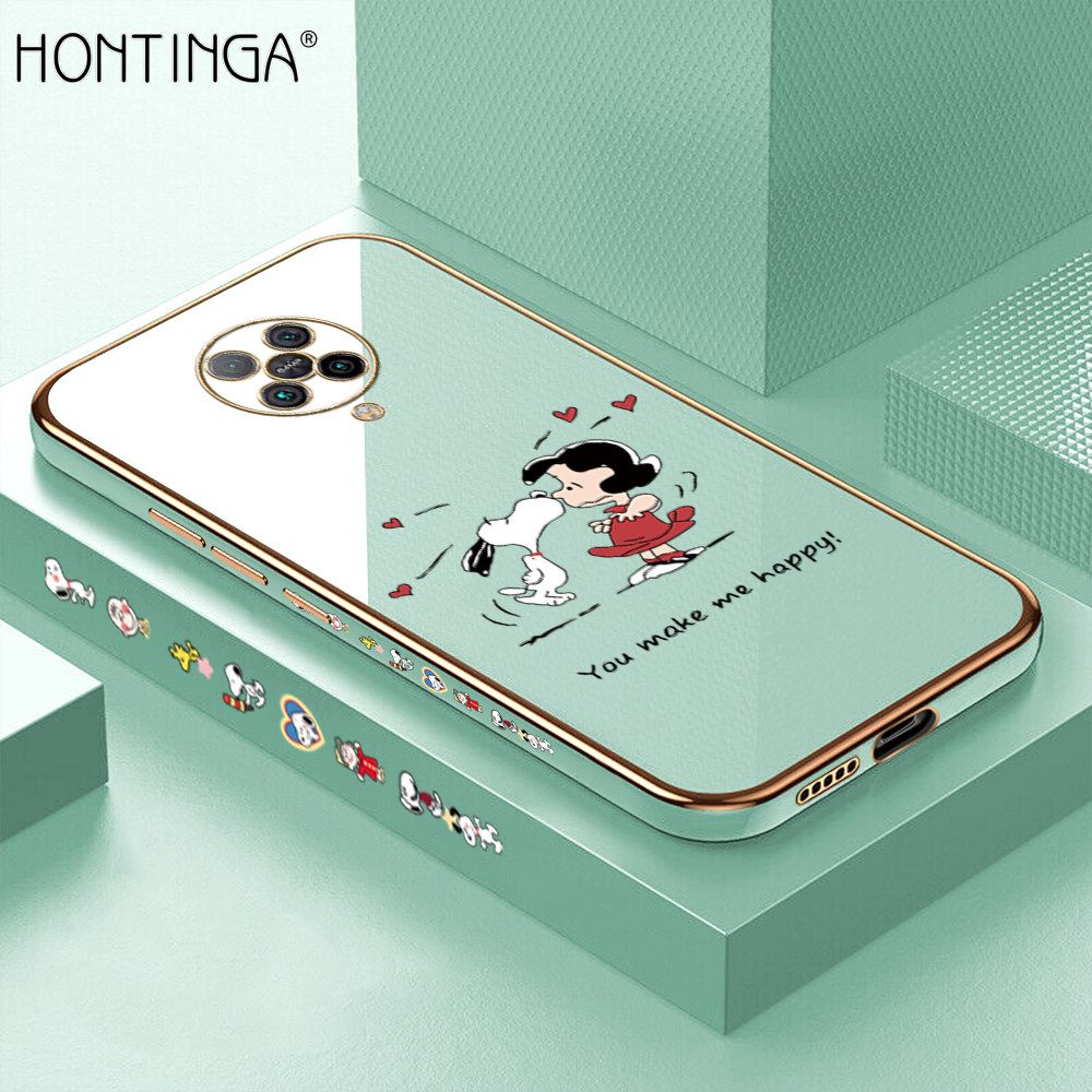 Hontinga for Redmi K30 Pro / K30 Pro Zoom / Xiaomi Poco F2 Pro Case Luxury 6D Plating Soft Casing Silicone Square Frame Phone Cases Shiny Bling Side Print Happy Puppy and Girl Phone Cover