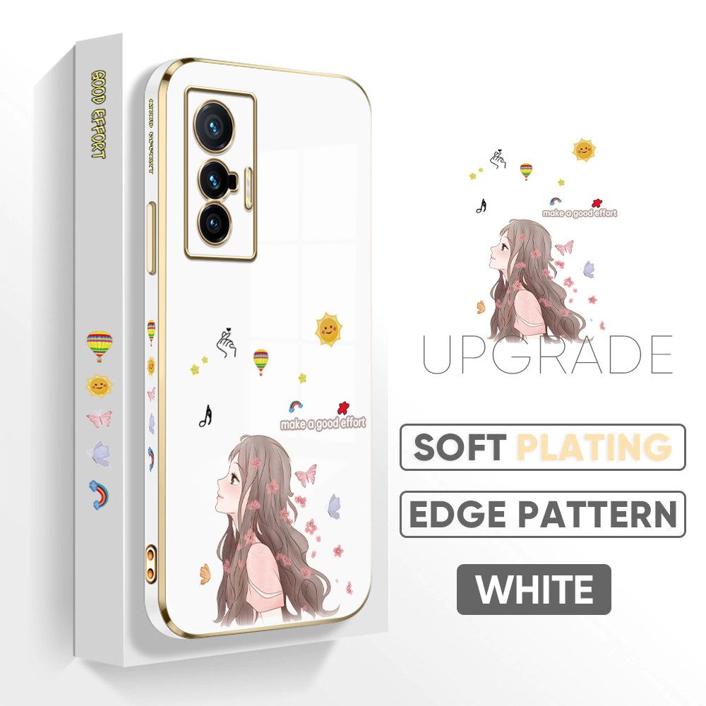 TA for Vivo X70 5G Back Cover + Free Lanyard Charming Girl Luxury 6D Plating Case Side Pattern Soft Silicone Square Phone Cases