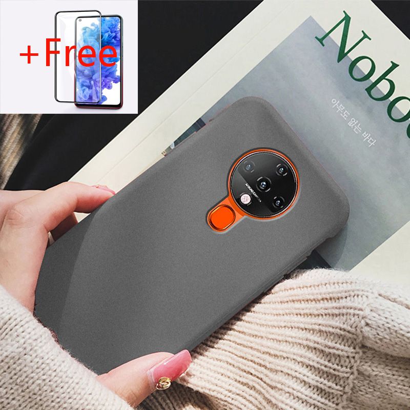 (Free Tempered Glass)Biruiqu For Tecno Spark 6 Shockproof Anti Slip Soft TPU Sandstone Matte Back Case Cover