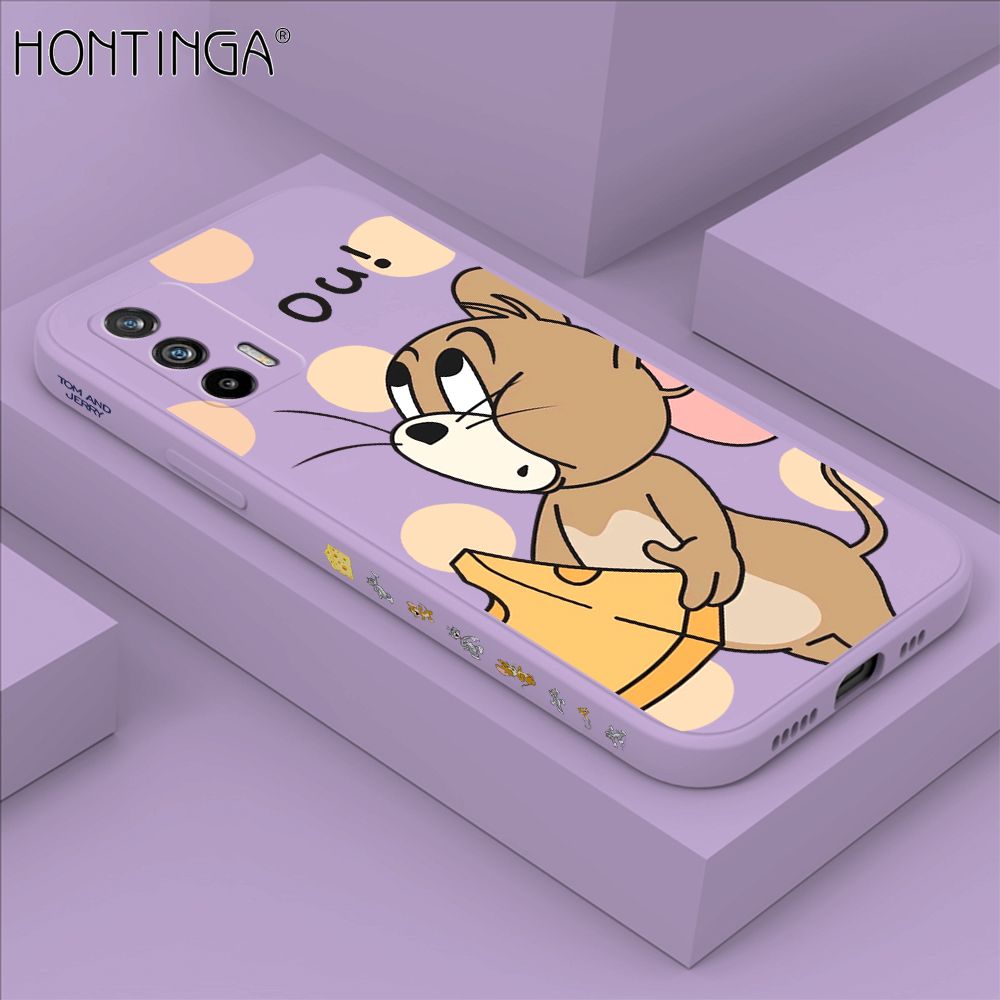 Hontinga for Realme GT 5G Back Cover Cute Cartoon Side Design Case Square Edge Liquid Silicone Phone Case