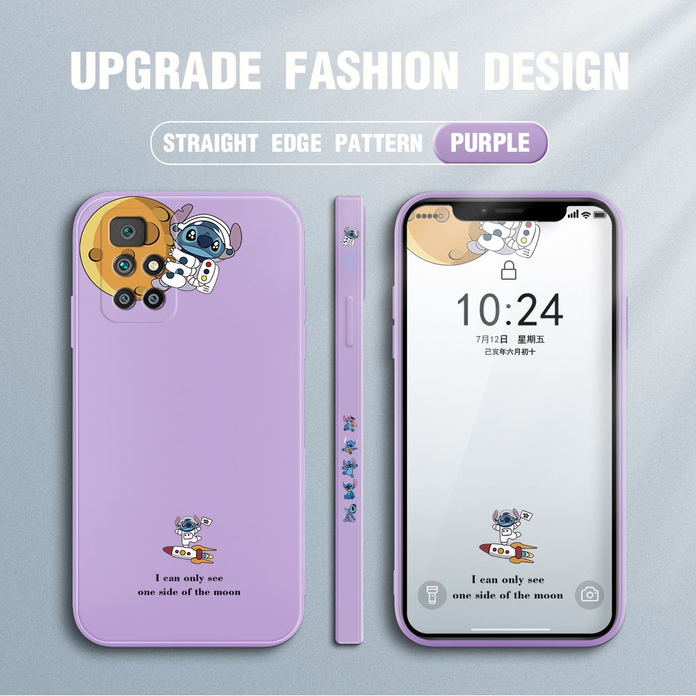 Jizetin for Xiaomi Redmi 10 Case Side Design Phone Cover  Astronaut Stitch Cover Square Edge Pattern Liquid Silicone Trend Case