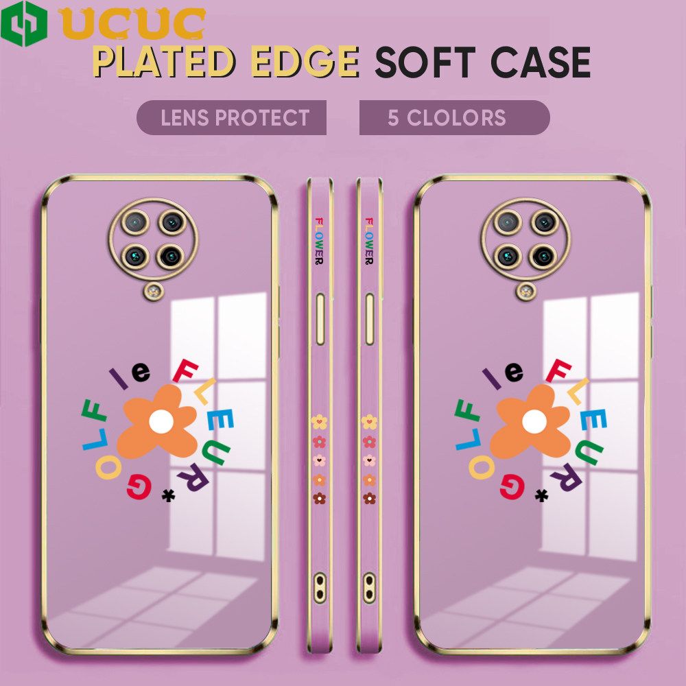 UCUC for Redmi K30 Pro / Xiaomi Poco F2 Pro / Pocophone F2 Pro Back Cover + Free Lanyard Colorful Flower Luxury 6D Plating Case Side Pattern Soft Silicone Square Phone Cases