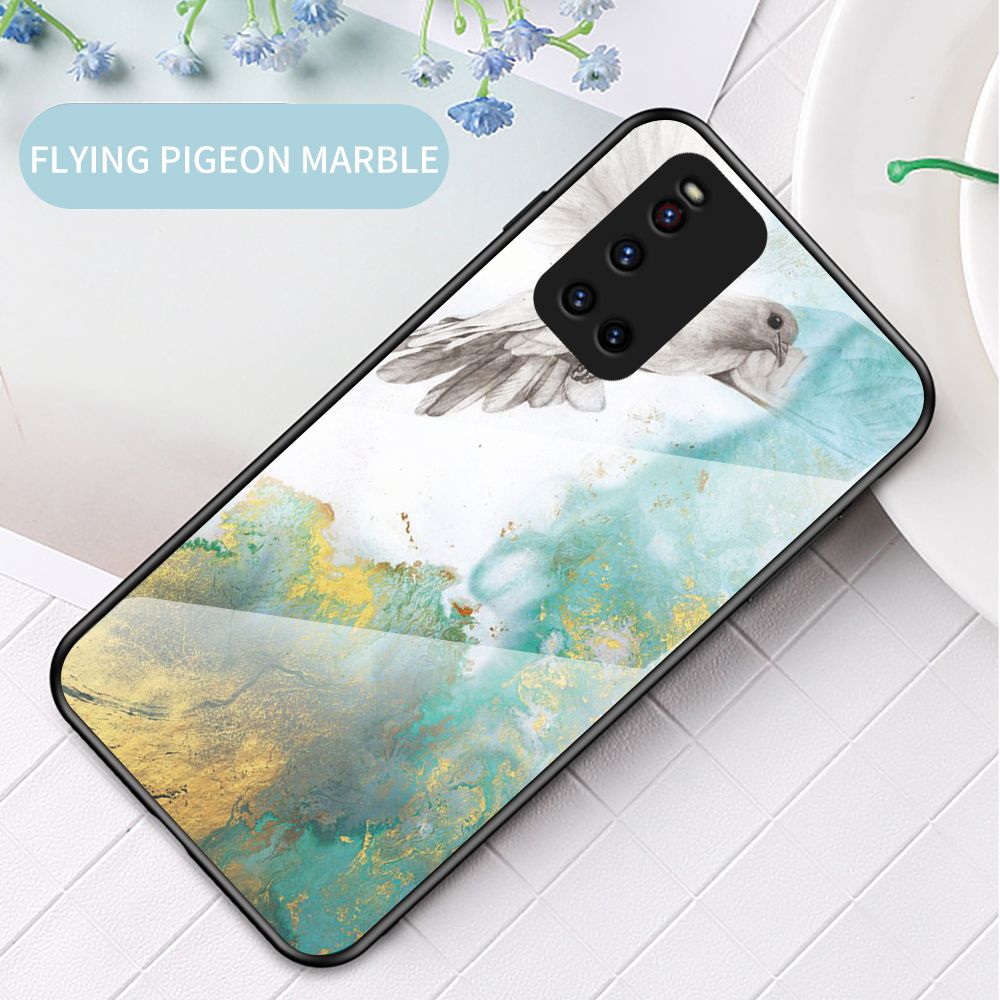 Case for Vivo V19 (Indonesia) Tempered Glass Protective Layer on the Back and TPU Bumper Anti+shock Shock Absorption Protective Cover