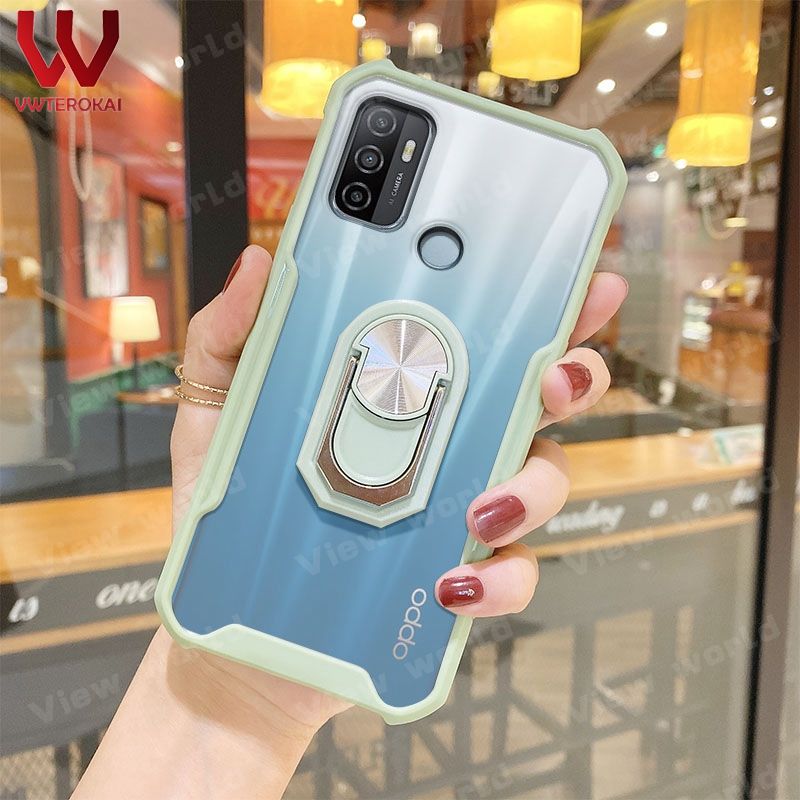 For OPPO A53 / A32 A33  Casing Transparent Clear Armor Case Car Magnetic Ring Holder Shockproof Back Cover