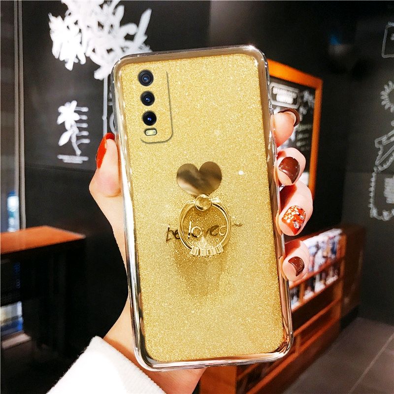 For Vivo Y20 /Y20s /Y20i /Y20  /Y20i  Y12s Vivo Y20s [G] Case, Slim Fashion Plating Glitter Love Heart Phone Casing Camera Protection with Ring Stand Soft Frame Bumper Shockproof Hard Cases Back Cover