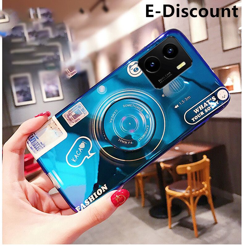 For VIVO Y15S Case Cute 3D Design Camera Fors with Stand Holder Lanyard Soft Silicone Shockproof VIVO Y15S Back Cover