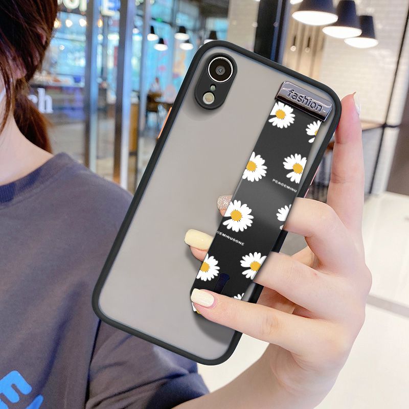 UCUC for iPhone XR Wrist Strap Case INS Style Small Fresh Daisies Wristband Printing Cover Shockproof Frosted Phone Case