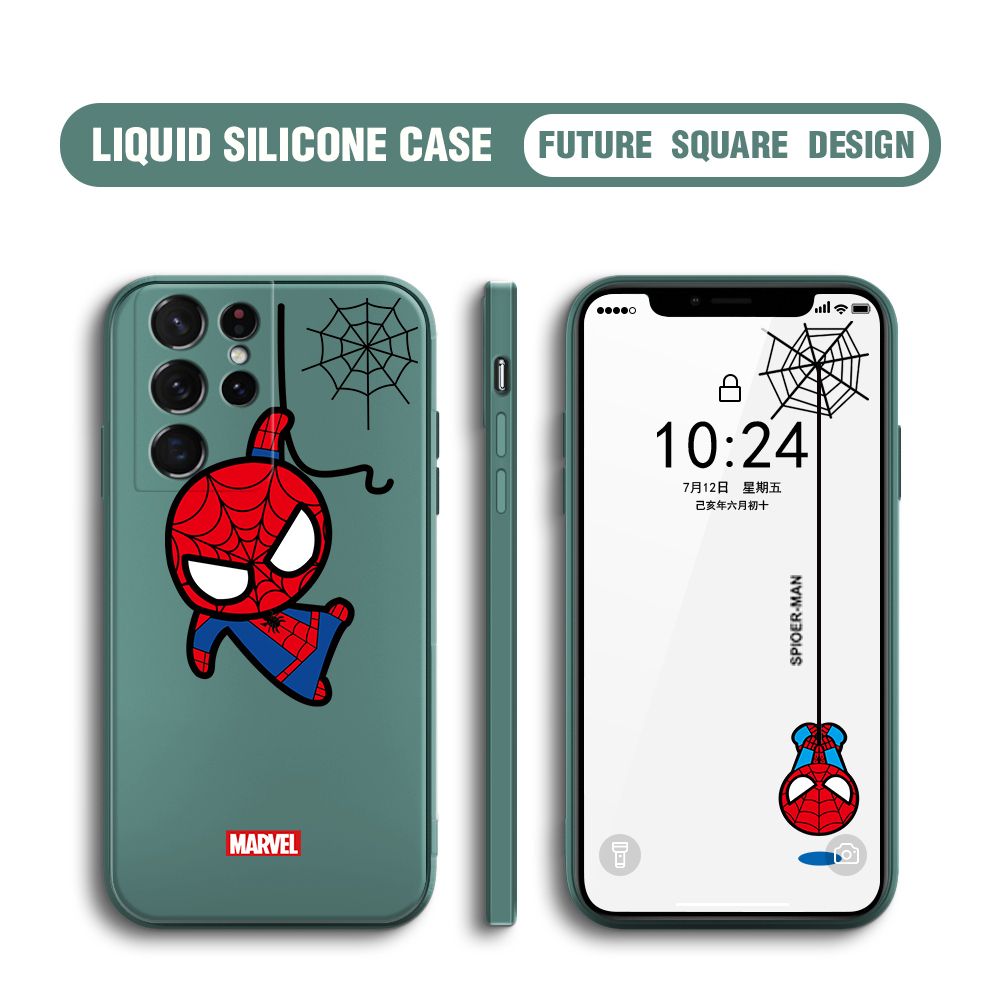 BILI for Samsung Galaxy S21 Ultra 5G Back Cover Little Spiderman Multicolor Liquid Silicone Phone Case Soft Square Lens Protection Phone Cases