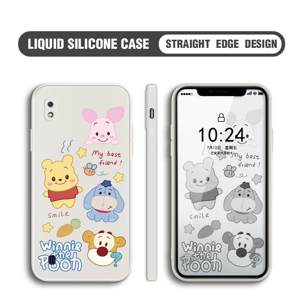 BILI for Samsung Galaxy A10 Back Cover Cute Winne Friends Multicolor Liquid Silicone Phone Case Soft Square Lens Protection Phone Cases