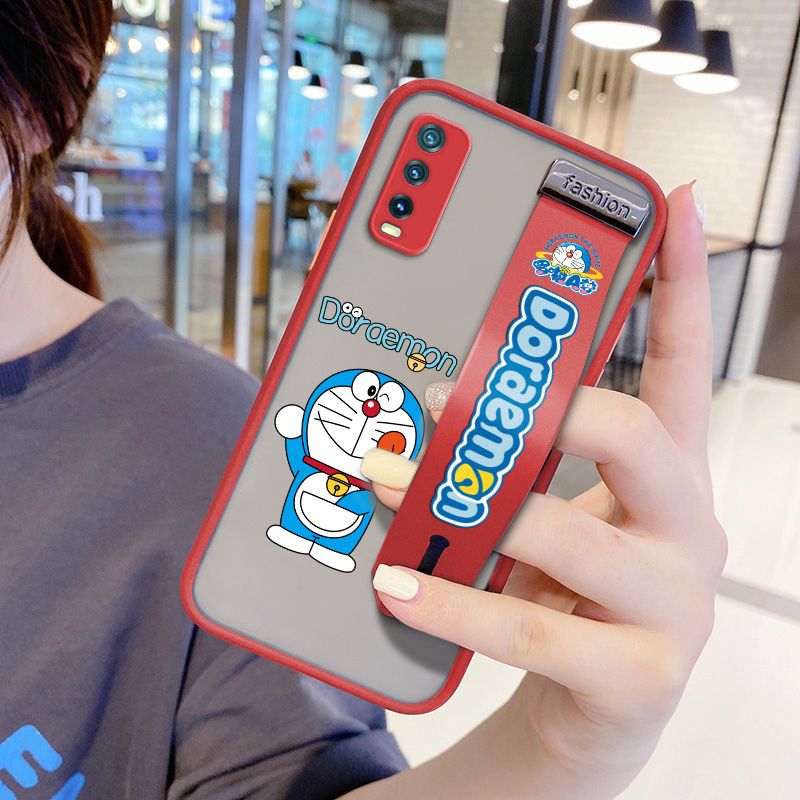 UCUC for Vivo Y20 Wrist Strap Case Cute Cartoon Doraemon Wristband Printing Cover Shockproof Ultra Thin Phone Case