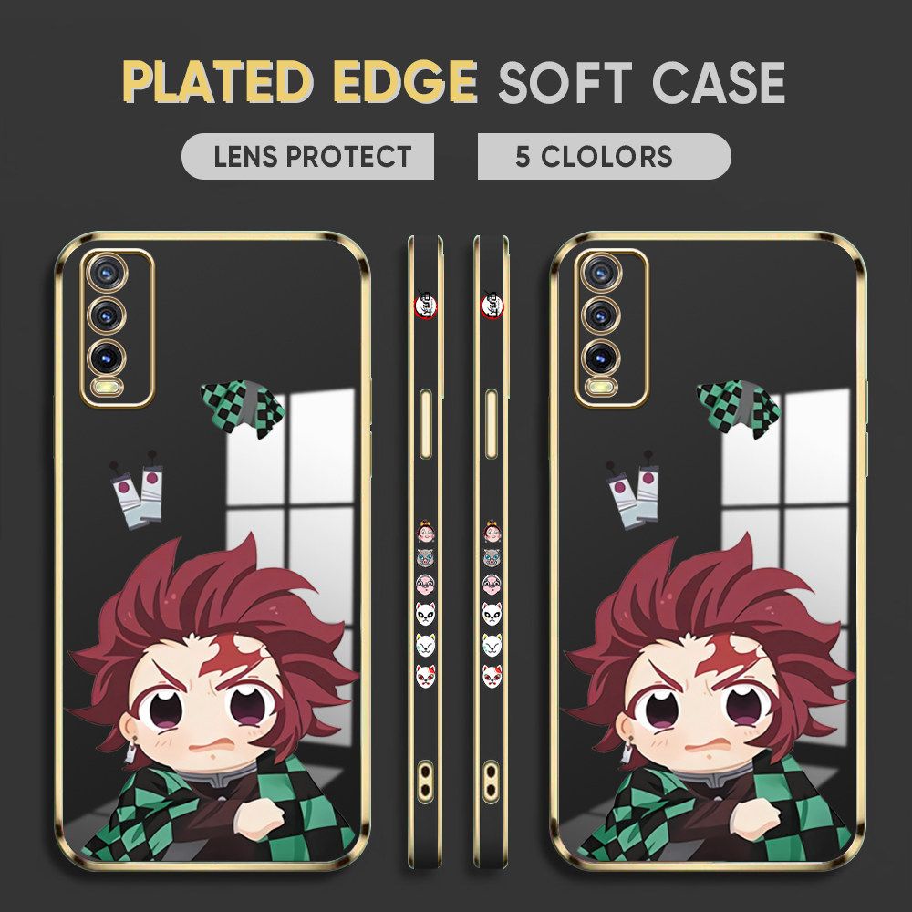 Luxury 6D Plating Case for Vivo Y20SG Phone Cases Cartoon Anime Demon Slayer Side Print Soft Silicone Square Back Cover
