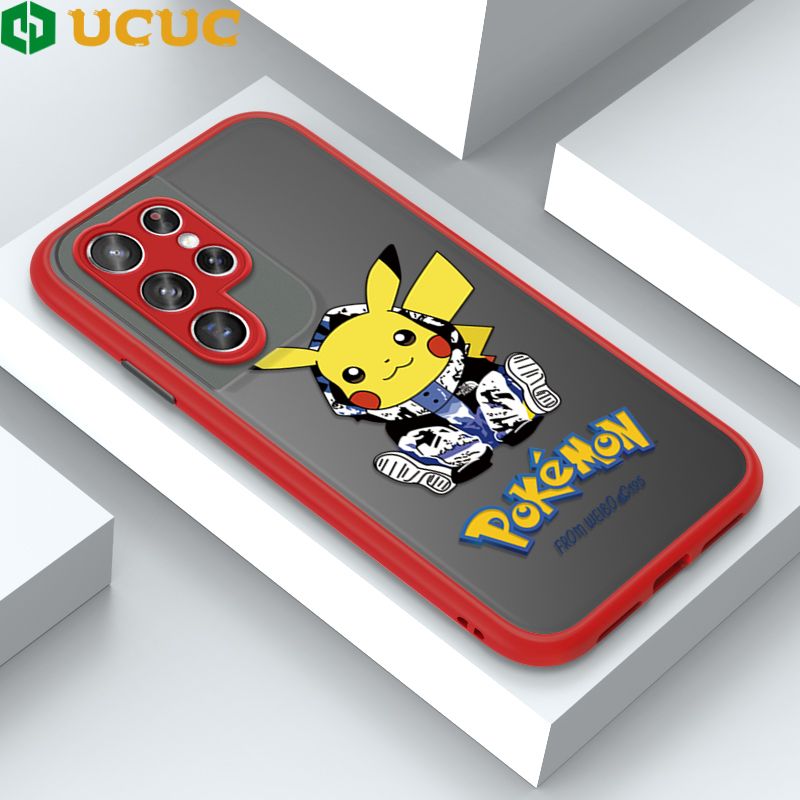 UCUC for Samsung Galaxy S21 Ultra 5G Back Cover Wrapped Pikachu Frosted Transparent Hard Phone Case Thin Shockproof Full Cover Camera Protect Case