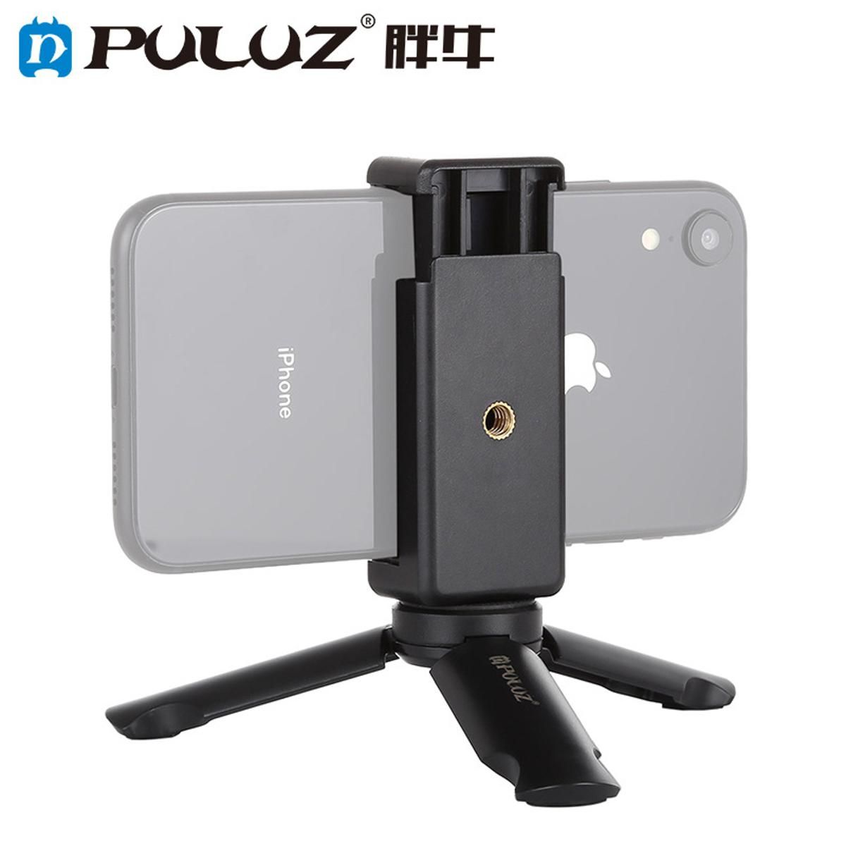 PULUZ ni Portable Folding Plastic Stand Tripod Universal Phone Clamp Bracket Smartphones Holder Clip