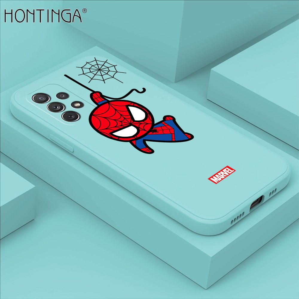 Hontinga for Samsung Galaxy A72 4G / 5G Case Cute Marvel Avengers Cartoon Spiderman Spider Man Phone Case Square Edge Silicone Cases Full Lens Cover Shockproof Protection Case