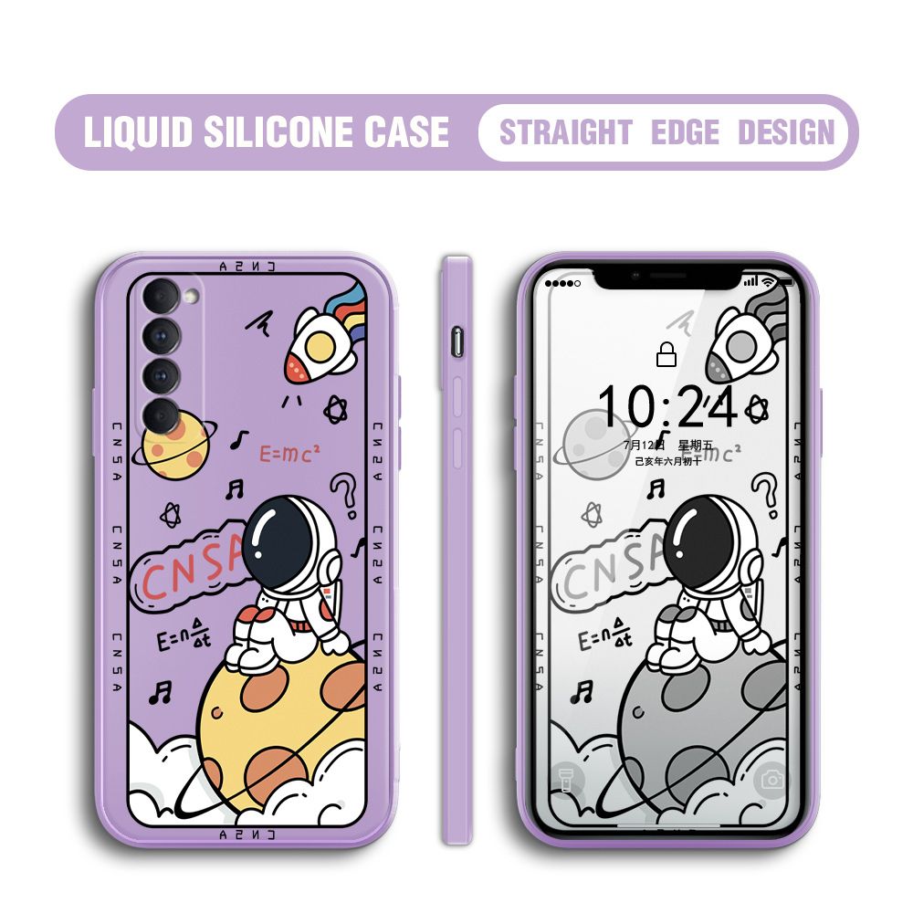 BILI for OPPO Reno4 Pro Back Cover Little Astronaut Sit In Planet Multicolor Liquid Silicone Phone Case Soft Square Lens Protection Phone Cases