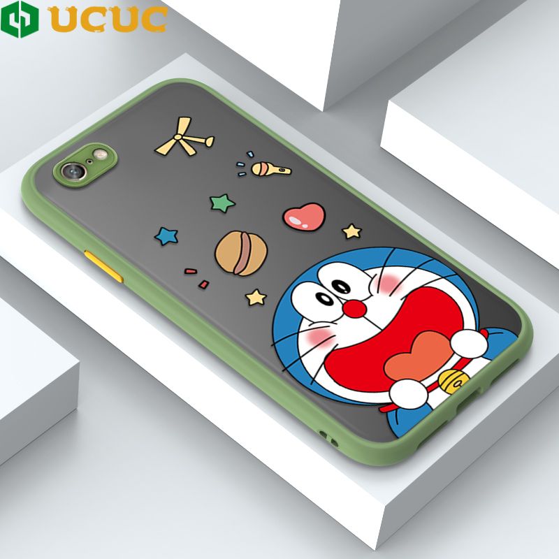 UCUC for OPPO A71 Back Cover Laugh Doraemon Frosted Transparent Hard Phone Case Thin Shockproof Full Cover Camera Protect Case